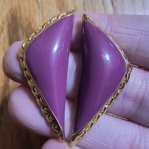 3/$10⭐ Vintage Purple/Pink Enamel And Gold Toned Post Triangular Earrings